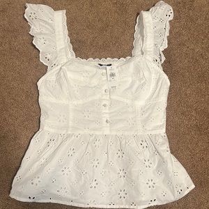 White Eyelet Corset Peplum Top - Brand New